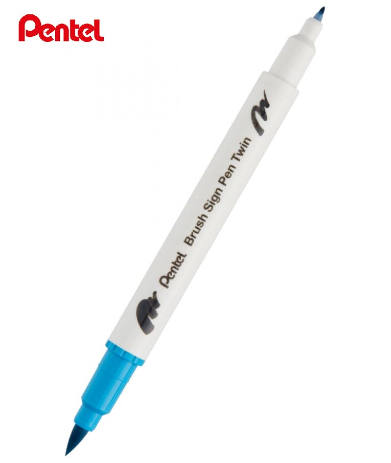 Pentel Brush Sign Pen Twin T110 Μαρκαδόρος με Διπλή Μύτη (η μία brush) Sky Blue Ανοιχτό Μπλε  SESW30C-T110