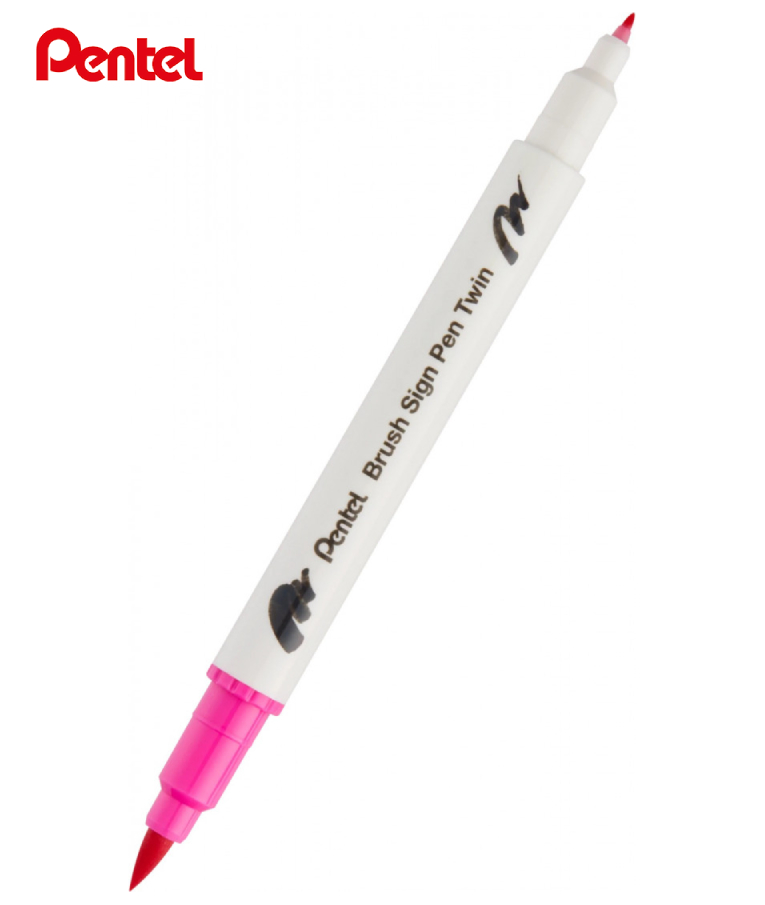 PENTEL - Pentel Brush Sign Pen Twin T109 Μαρκαδόρος με Διπλή Μύτη (η μία brush) Pink Ροζ   SESW30C-T109