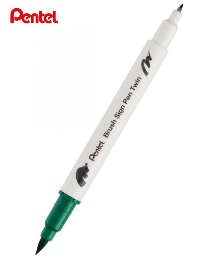 Pentel Brush Sign Pen Twin T111 Μαρκαδόρος με Διπλή Μύτη (η μία brush) Light Green Ανοιχτό Πράσινο  SESW30C-T110