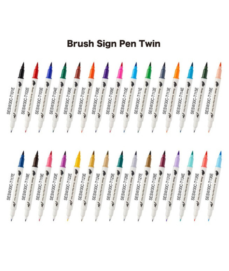 PENTEL - Pentel Brush Sign Pen Twin T104 Μαρκαδόρος με Διπλή Μύτη (η μία brush) Green Πράσινο  SESW30C-T104