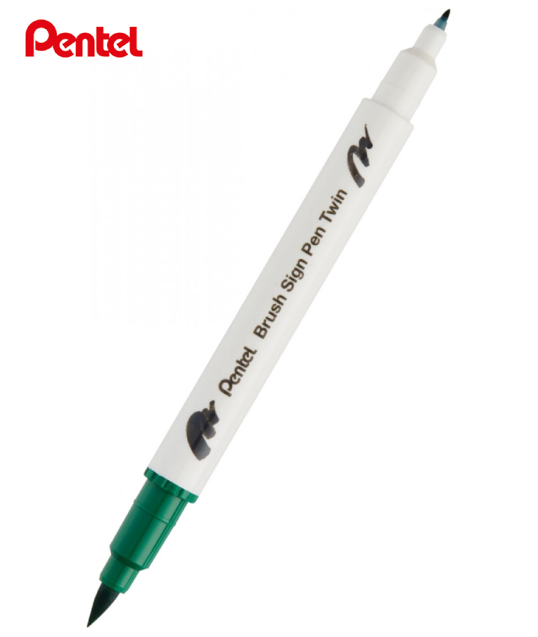 Pentel Brush Sign Pen Twin T104 Μαρκαδόρος με Διπλή Μύτη (η μία brush) Green Πράσινο  SESW30C-T104
