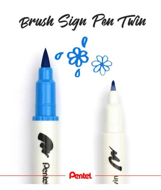 PENTEL - Pentel Brush Sign Pen Twin T103 Μαρκαδόρος με Διπλή Μύτη (η μία brush) Blue Μπλε  SESW30C-T103