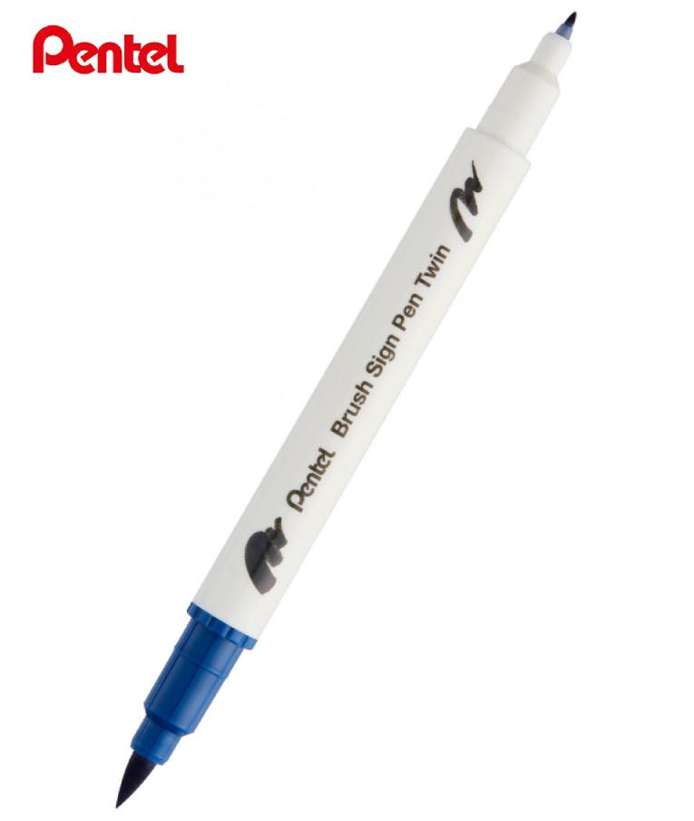 Pentel Brush Sign Pen Twin T103 Μαρκαδόρος με Διπλή Μύτη (η μία brush) Blue Μπλε  SESW30C-T103