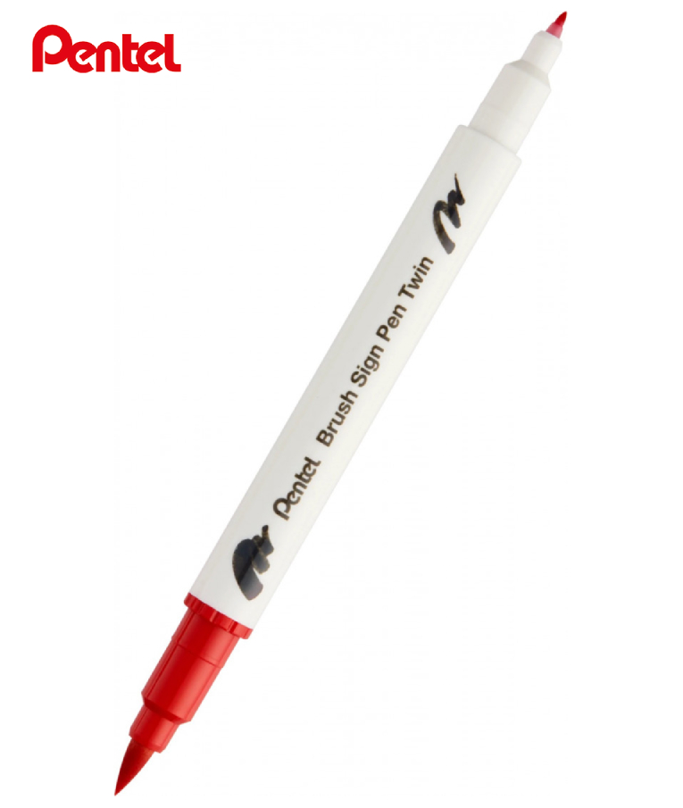 PENTEL - Pentel Brush Sign Pen Twin T102 Μαρκαδόρος με Διπλή Μύτη (η μία brush) Red Κόκκινο  SESW30C-T102