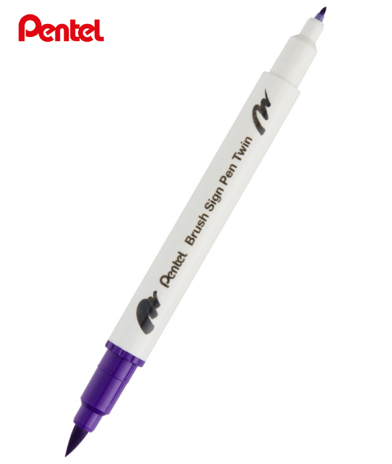 PENTEL - Pentel Brush Sign Pen Twin T108 Μαρκαδόρος με Διπλή Μύτη (η μία brush) Violet Βιολετί   SESW30C-T108