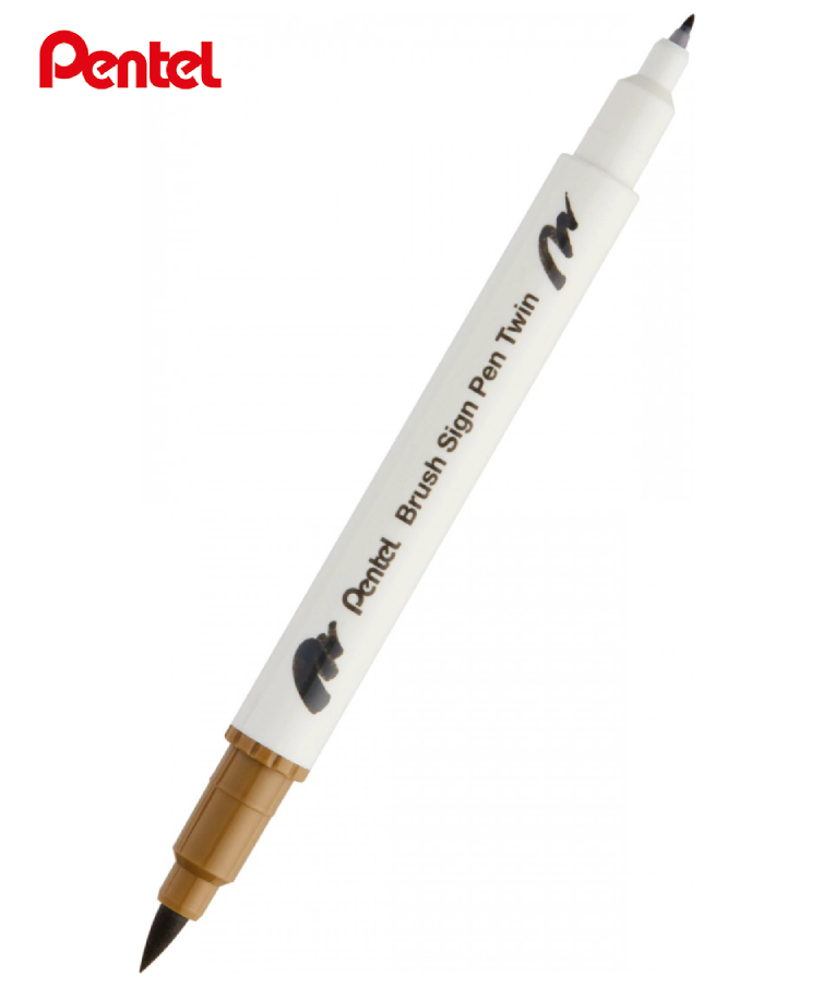 PENTEL - Pentel Brush Sign Pen Twin T106 Μαρκαδόρος με Διπλή Μύτη (η μία brush) Brown Καφέ  SESW30C-T106