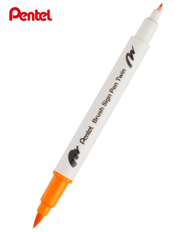 Pentel Brush Sign Pen Twin T107 Μαρκαδόρος με Διπλή Μύτη (η μία brush) Orange Πορτοκαλί  SESW30C-T107