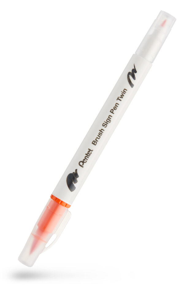 PENTEL - Pentel Brush Sign Pen Twin T107 Μαρκαδόρος με Διπλή Μύτη (η μία brush) Orange Πορτοκαλί  SESW30C-T107