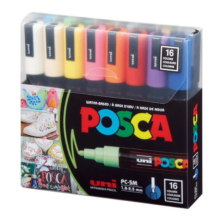 POSCA - Uni Posca Μαρκαδόρος PC-5M 1.8-2.5mm Σετ 16 τεμαχίων για κάθε επιφάνεια