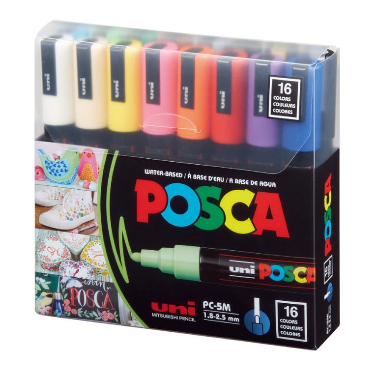 Uni Posca Μαρκαδόρος PC-5M 1.8-2.5mm Σετ 16 τεμαχίων για κάθε επιφάνεια