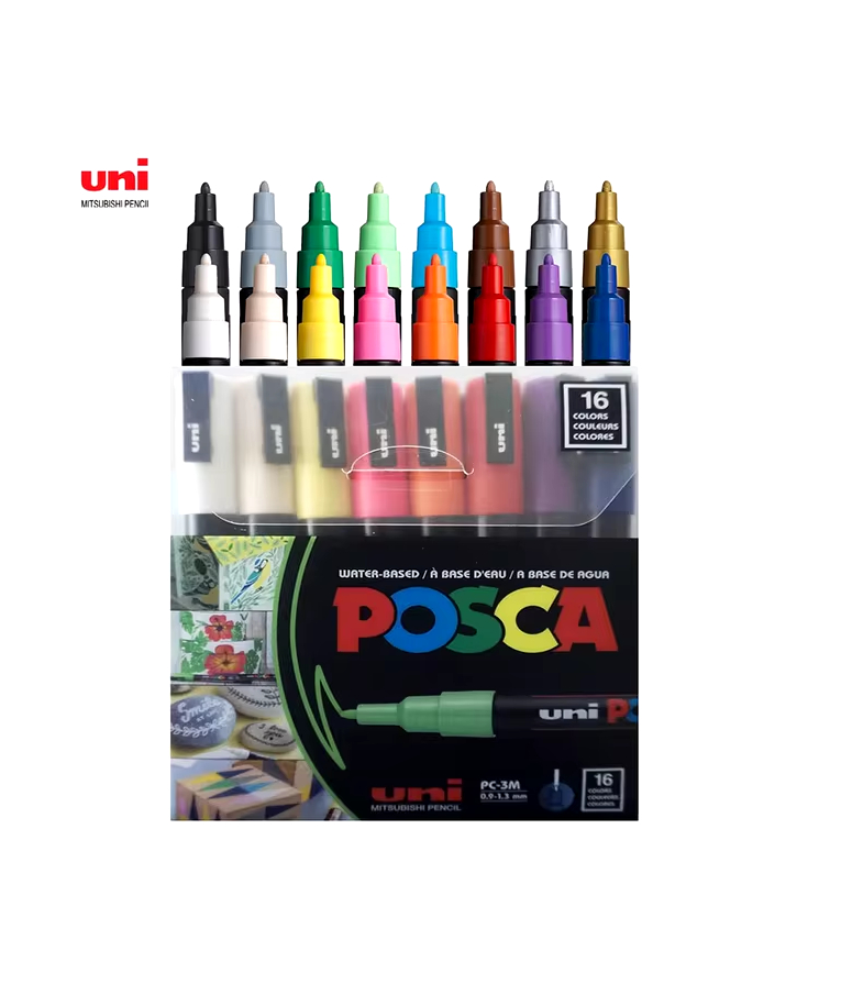 POSCA - Uni Posca Μαρκαδόρος PC-3Μ 0.9-1.3mm Σετ 16 τεμαχίων για κάθε επιφάνεια