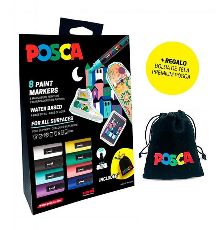 Posca Σετ Cardboard Pouch 8 Τμχ 5M ΜΑΡΚΑΔΟΡΟΙ + δώρο Τσάντα Limited Edition