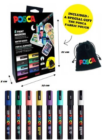 POSCA - Posca Σετ Cardboard Pouch 8 Τμχ 5M ΜΑΡΚΑΔΟΡΟΙ + δώρο Τσάντα Limited Edition