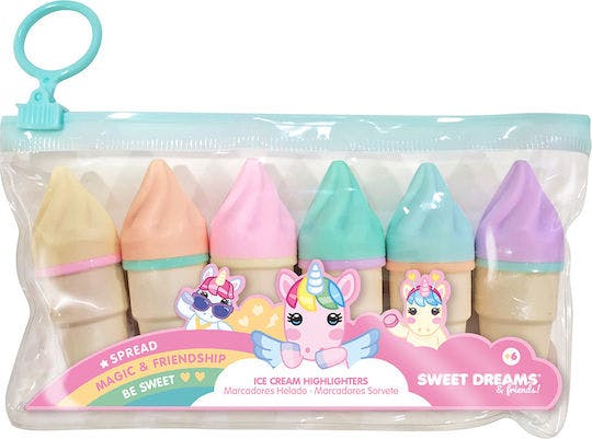 KIDS Ice Cream Shaped Highlighters Set of 6 Υπογραμμιστικά σε σχήμα Παγωτού Σετ 6τμχ διάφορα χρώματα KL11568