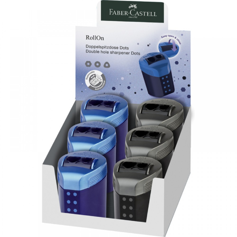 Faber Castell Grip Διπλή Ξύστρα Βαρελάκι με κάδο Μαύρο/Μπλε 183910