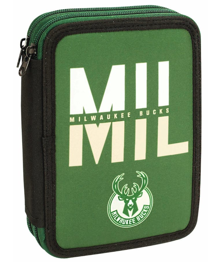 Κασετίνα Σχολική Διπλή με 2 Θήκες Γεμάτη MILWAUKEE BUCKS πράσινη 339-93100
