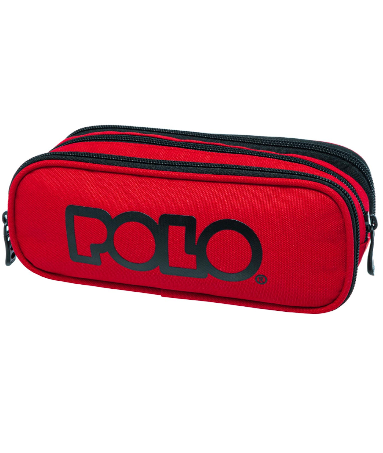 POLO - Polo Original Pencil Case Triple Κασετίνα Box με 3 Θήκες με Φερμουάρ 10 x 22 x 8 cm 9-37-005-3000 Κόκκινο