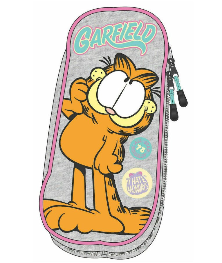 Back Me Up Garfield Σχολική Κασετίνα Δημοτικού Βαρελάκι 2 Θέσεων Οβαλ Γκρι Ροζ 34334-91141 