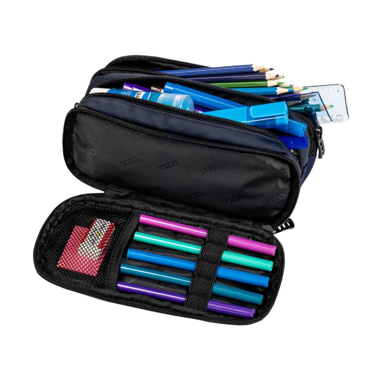 POLO - Polo Original Pencil Case Cryptic Κασετίνα με 3 Θήκες με Φερμουάρ 10 x 22 x 8 cm 9-37-001-5000 Σκούρο Μπλε