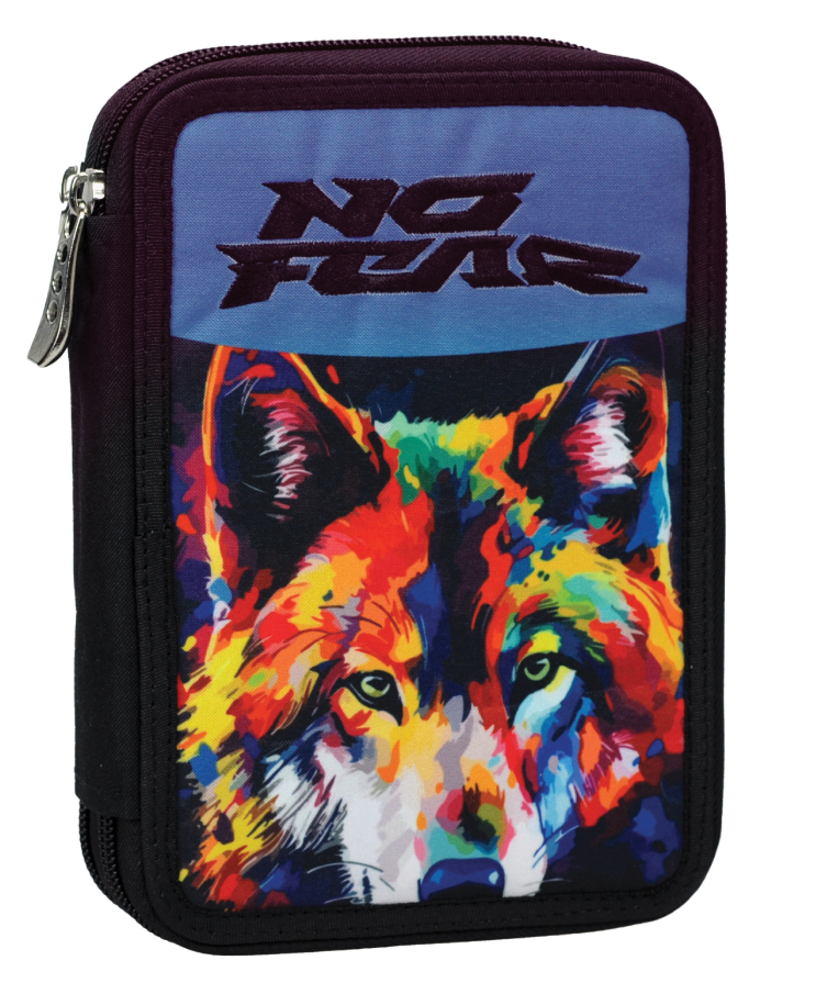  BACK ME UP Σχολική Κασετίνα Διπλή με 2 Θήκες Γεμάτη NO FEAR COLORED WOLF 18 x 15 x 4 348-47100