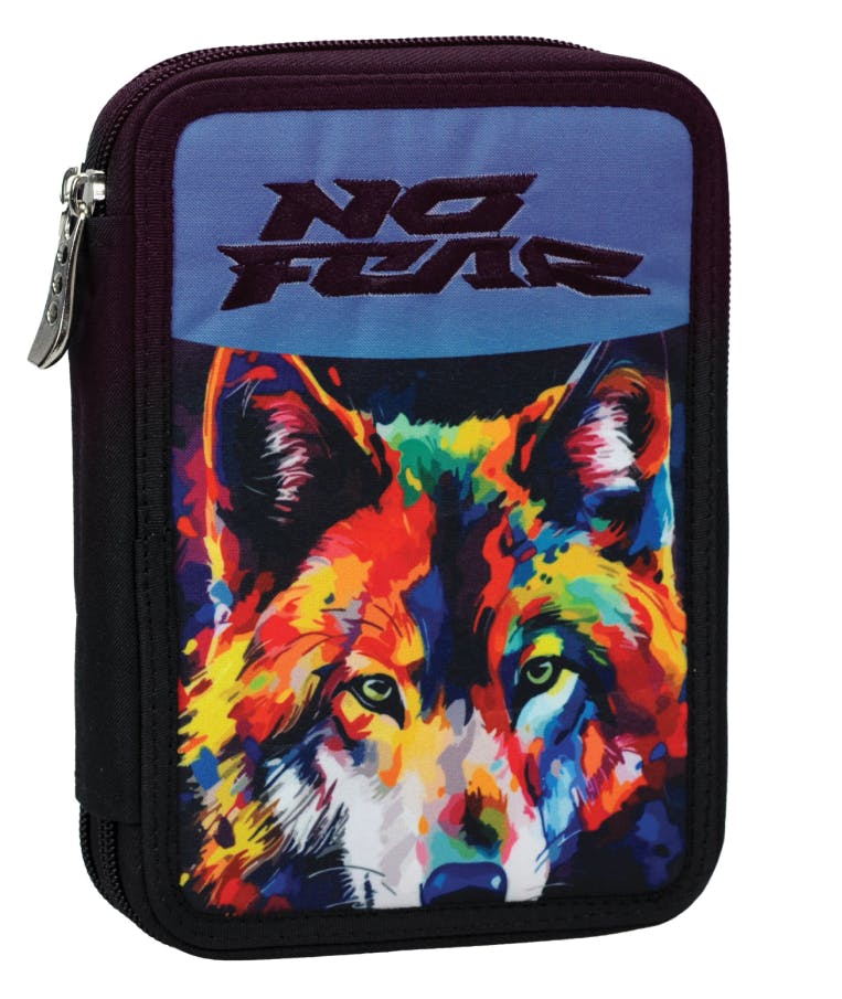  BACK ME UP Σχολική Κασετίνα Διπλή με 2 Θήκες Γεμάτη NO FEAR COLORED WOLF 18 x 15 x 4 348-47100