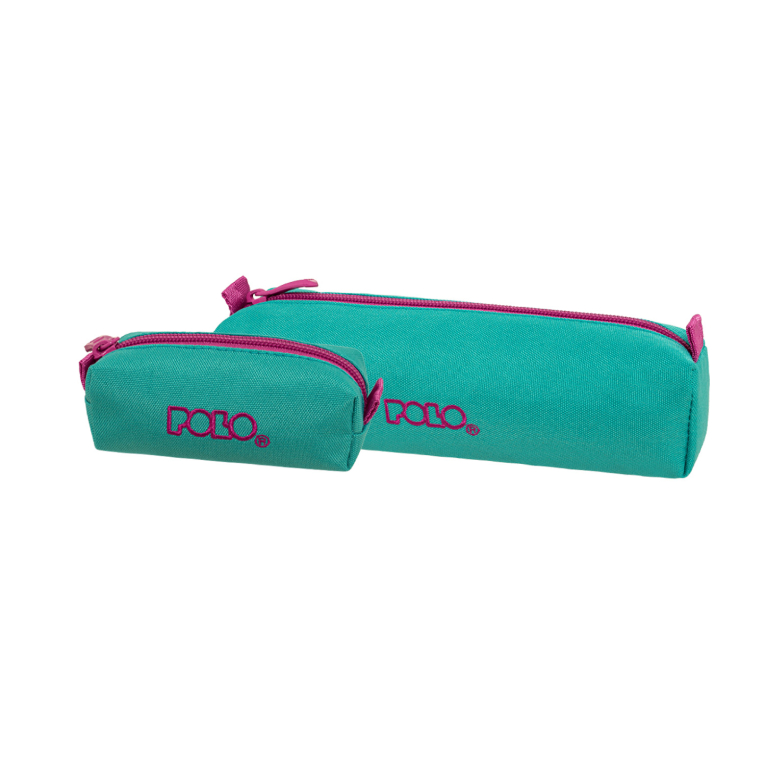 Polo Original Pencil Case WALLET V Κασετίνα Βαρελάκι με 1 Θήκη  και Δώρο Πορτοφόλι ΚΥΑΝΟ-ΣΚΟΥΡΟ ΦΟΥΞΙΑ 9-37-006-5644