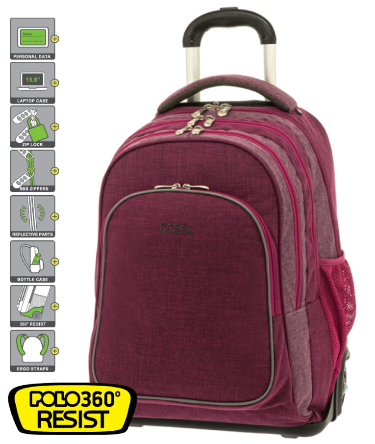Τσάντα Σχολική Trolley (Τρόλευ) COMPACT 3 κεντρικές θήκες ΦΟΥΞΙΑ 9-01-177-4700