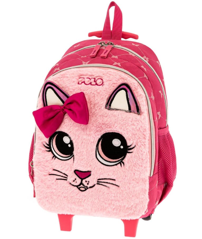 Σχολική Τσάντα Πλάτης και Trolley (Τρόλευ) Νηπίου Γάτα  Animation Trolley Bag με 2 θήκες 9-01-024-8144 Ροζ