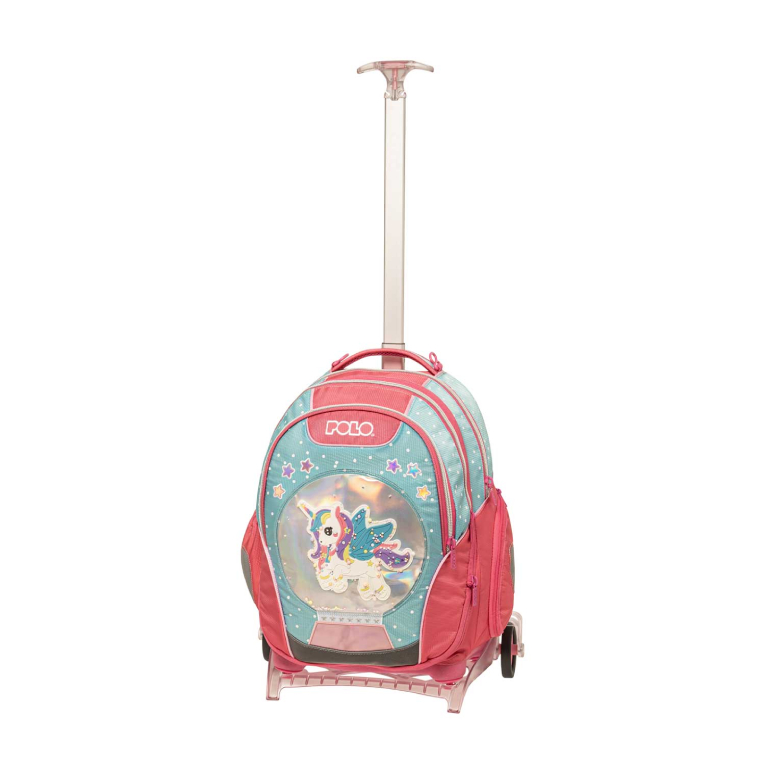 POLO - Τσάντα Σχολική Trolley (Τρόλευ)  Unicorn Base free με 3 κεντρικές θήκες με Αποσπώμενη Βάση 9-01-054-8349 Υ. 43cm. | Μ. 30cm.