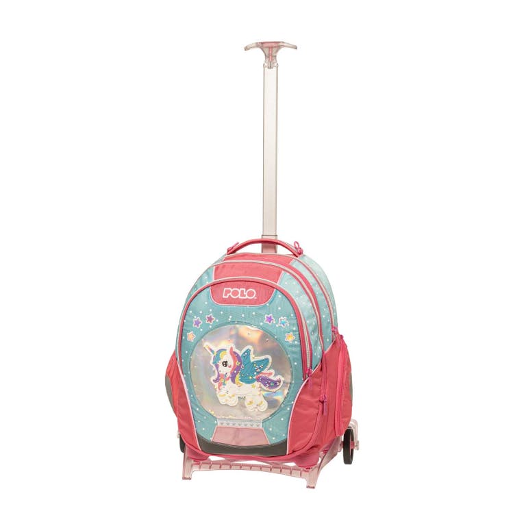 POLO - Τσάντα Σχολική Trolley (Τρόλευ)  Unicorn Base free με 3 κεντρικές θήκες με Αποσπώμενη Βάση 9-01-054-8349 Υ. 43cm. | Μ. 30cm.