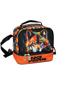 BMU -  BACK ME UP Lunch Bag Παιδικό Τσαντάκι Φαγητού Οβάλ με ισοθερμική επένδυση NO FEAR COLORED WOLF 20x21x15 348-47220