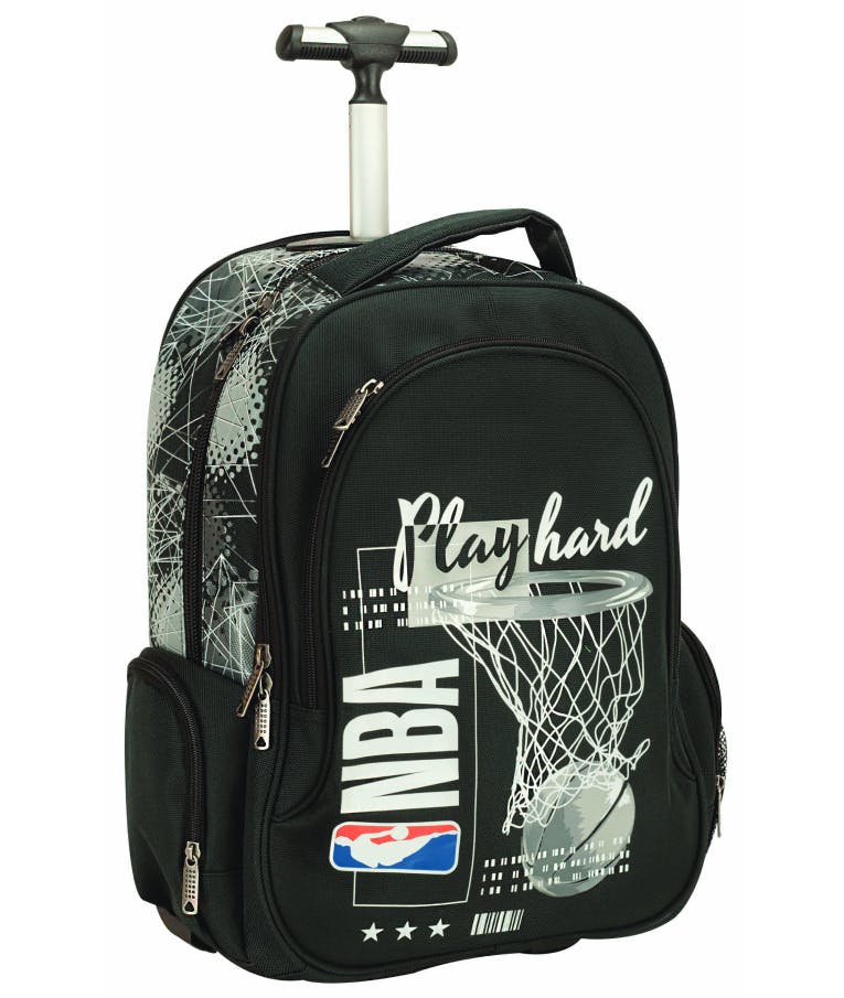   Σχολική Τσάντα Trolley Δημοτικού NBA PLAY HARD  Μαύρη 3 θήκες  Μ33 x Π28 x Υ48cm 338-37074