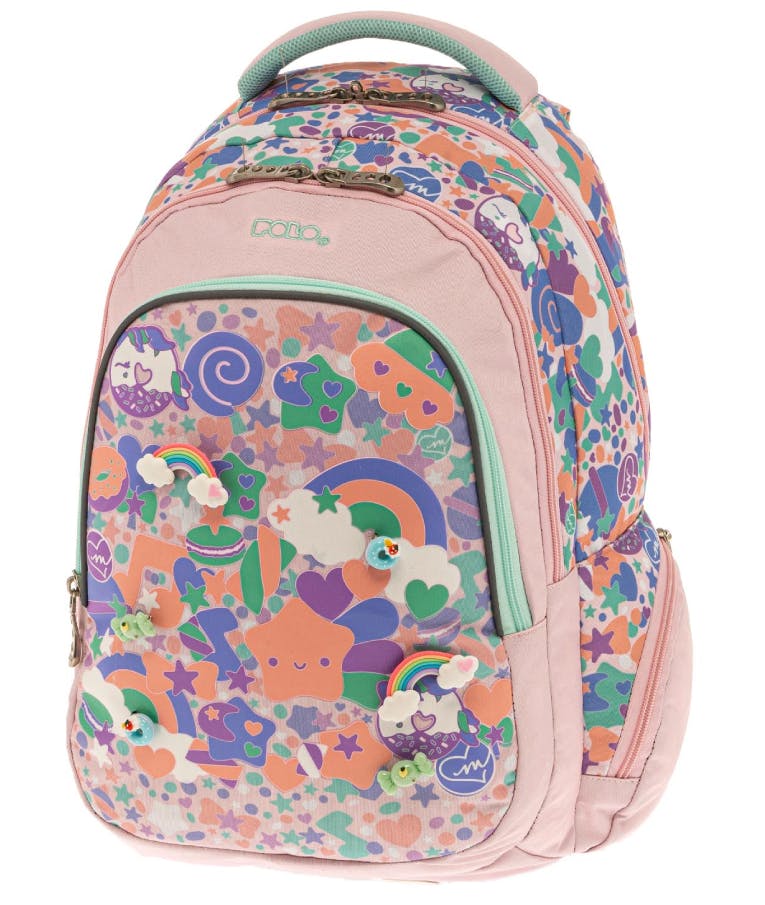 Polo Backpack UNITY Σχολική Τσάντα Πλάτης με 2 Κεντρικές Θήκες Rainbow Ροζ 25 lt Υ44 x Μ32 x Π22 cm 9-01-029-8140