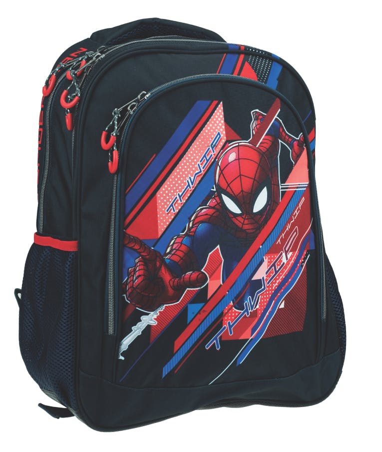 GIM - Gim Gim Spiderman Lines Σχολική Τσάντα Πλάτης Δημοτικού σε Μαύρο χρώμα με 2 Κεντρικές Θέσεις 337-01031