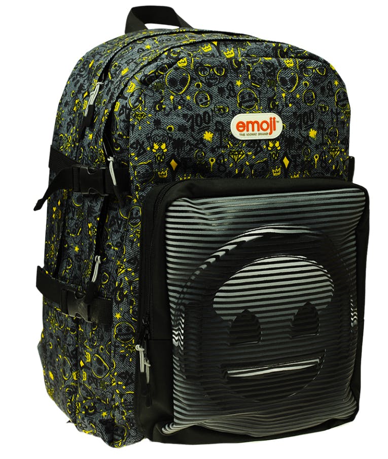 Gim EMOJI DENIM Σχολική Τσάντα Πλάτης Δημοτικού Backpack Μ35 x Π20 x Υ46εκ Μαύρη με 2 Κεντρικές Θέσεις 368-00031
