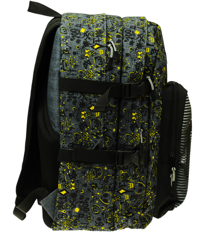 GIM - Gim EMOJI DENIM Σχολική Τσάντα Πλάτης Δημοτικού Backpack Μ35 x Π20 x Υ46εκ Μαύρη με 2 Κεντρικές Θέσεις 368-00031