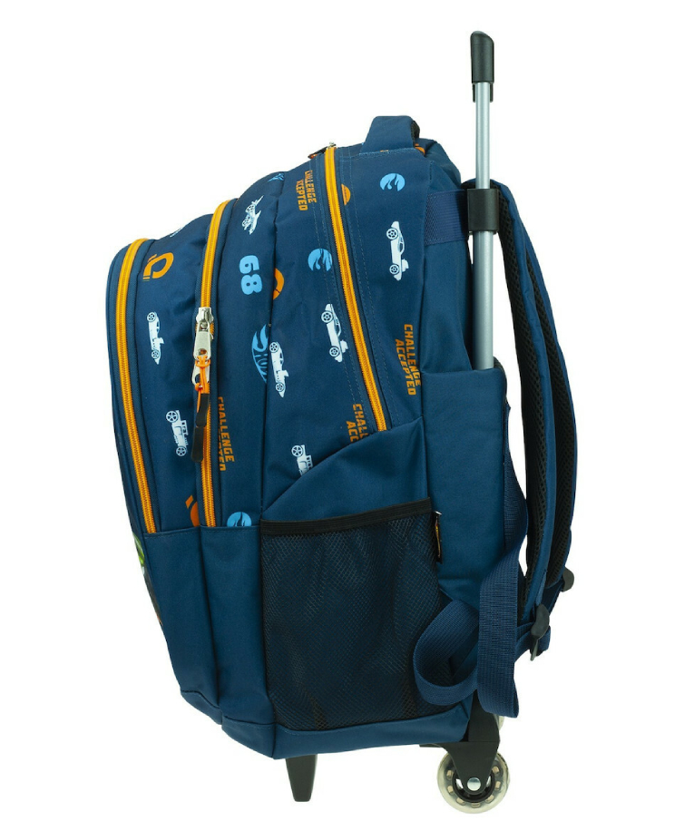 GIM - Gim HOT WHEELS CORE Σχολική Τσάντα Τρόλευ Δημοτικού Trolley Bag Μ35 x Π15 x Υ46εκ με 2 Κεντρικές Θέσεις 349-27074