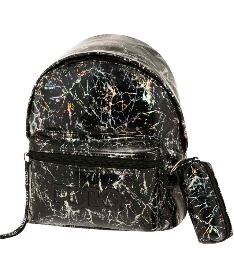 Polo Bag Σχολική Τσάντα Πλάτης Mini MARBLE σε Μαυρο χρώμα με πορτοφόλι Μ23 x Π11 x Υ31εκ 9-07-044-8216 ΒΟΛΤΑΣ