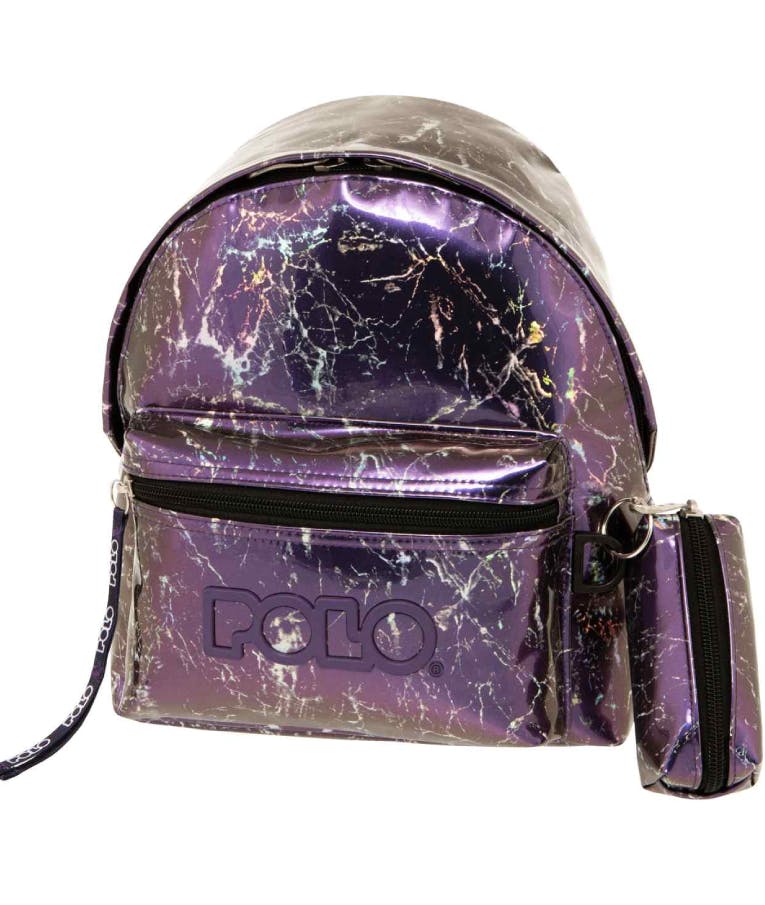 Polo Bag Σχολική Τσάντα Πλάτης Mini MARBLE σε Μωβ χρώμα με πορτοφόλι Μ23 x Π11 x Υ31εκ 9-07-044-8215 ΒΟΛΤΑΣ