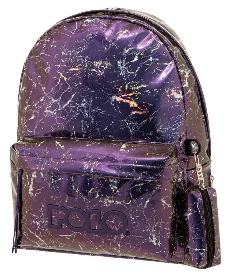 POLO - Polo Marble Σχολική Τσάντα Πλάτης Δημοτικού με πορτοφόλι σε χρώμα Μωβ ιριδίζων Μ31 x Π20 x Υ41εκ 9-01-133-8215