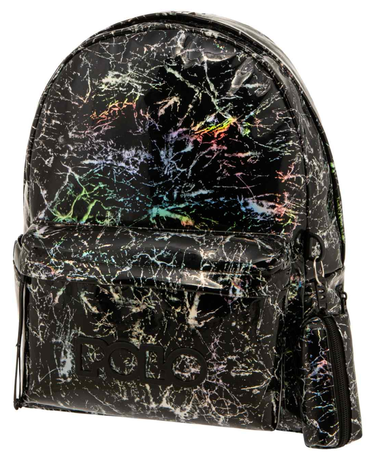 POLO - Polo Marble Σχολική Τσάντα Πλάτης Δημοτικού με πορτοφόλι σε χρώμα Μαυρο ιριδίζων Μ31 x Π20 x Υ41εκ 9-01-133-8216