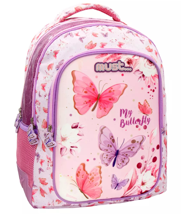 MUST - Must  Σχολική Τσάντα Πλάτης Δημοτικού  MY BUTTERFLY σε Ροζ Χρώμα 3 ΘΗΚΕΣ 32x18x43 cm  584980
