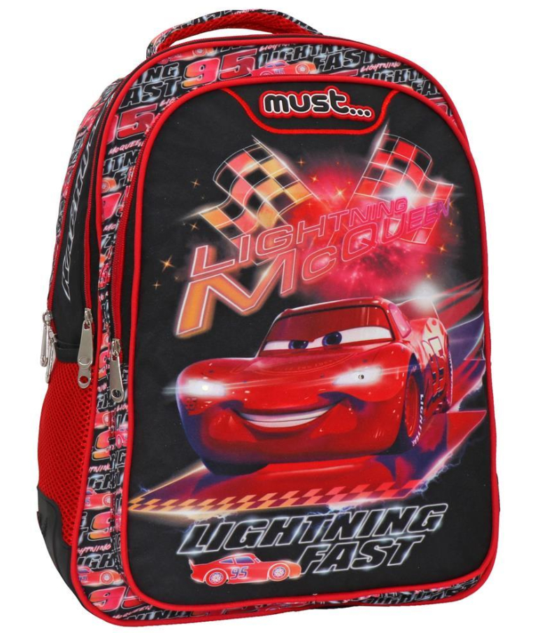 MUST - Must  Σχολική Τσάντα Πλάτης Δημοτικού  Cars σε Κόκκινο Χρώμα 3 ΘΗΚΕΣ 32x18x43 cm  563363