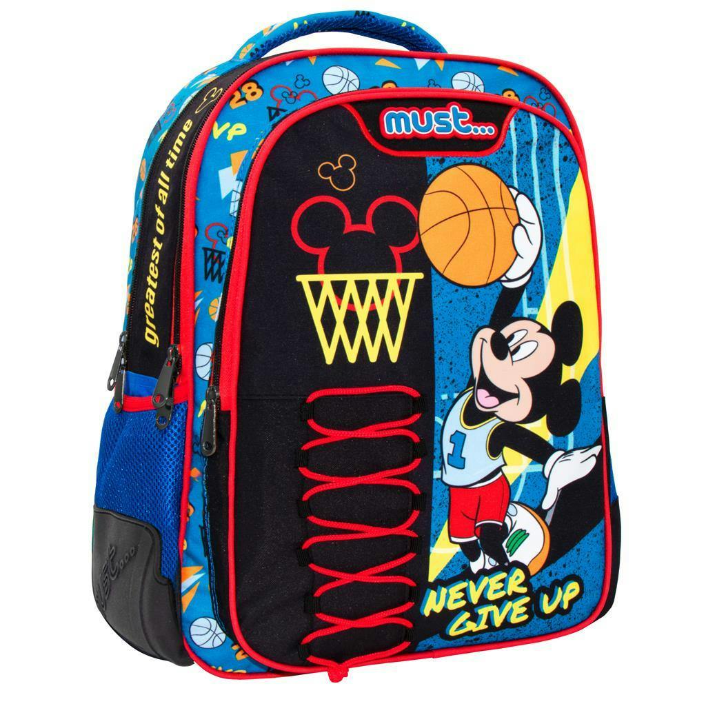 Must  Σχολική Τσάντα Πλάτης Δημοτικού  Mickey Mouse σε Μαύρο Χρώμα 3 ΘΗΚΕΣ 32x18x43 cm  563421