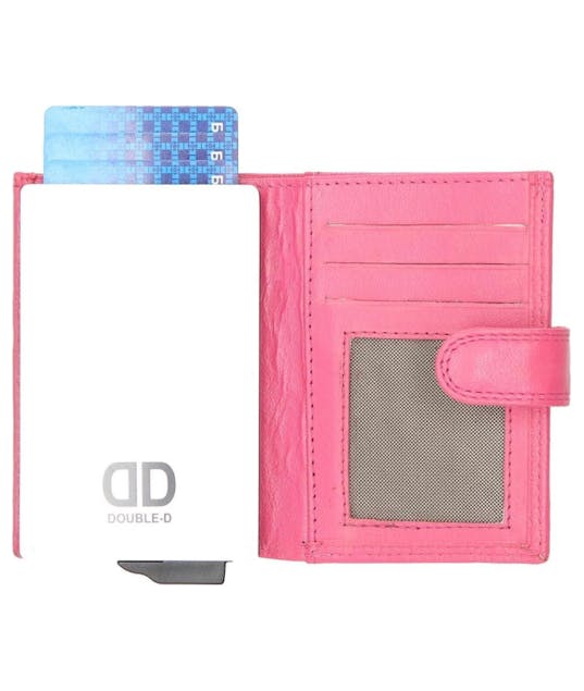POLO - ΠΟΡΤΟΦΟΛΙ ΡΟΖ WALLET SAFETY CARD PROTECTOR POP UP  DOUBLE-d fh-series LEATHER   10 ΚΑΡΤΩΝ RFID PROTECTION
