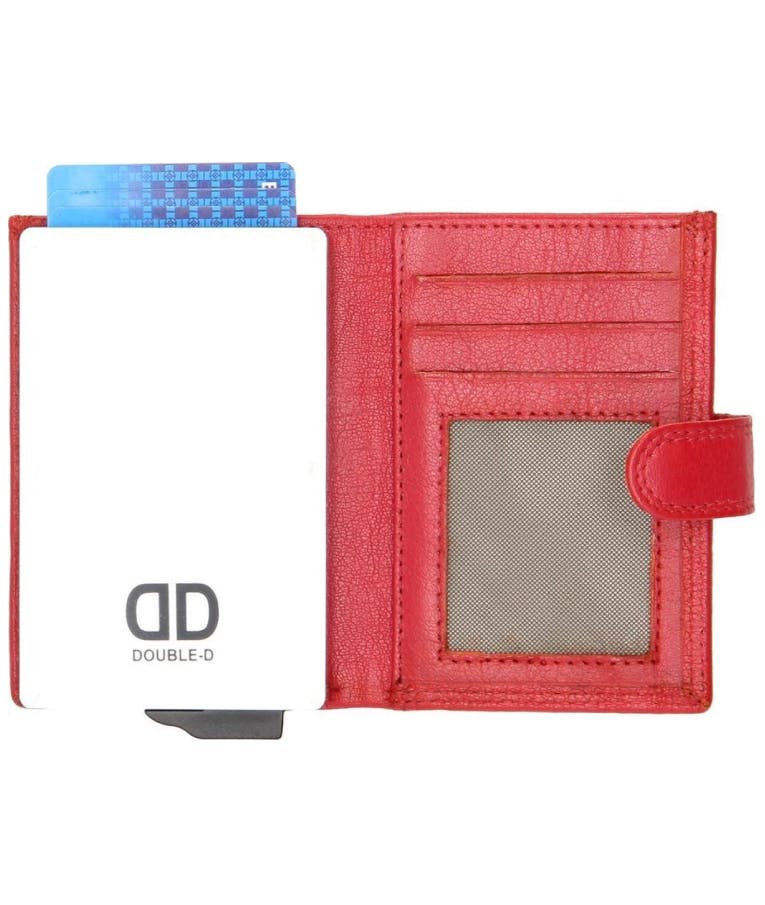 POLO - ΠΟΡΤΟΦΟΛΙ ΚΟΚΚΙΝΟ WALLET SAFETY CARD PROTECTOR POP UP  DOUBLE-d fh-series LEATHER   10 ΚΑΡΤΩΝ RFID PROTECTION