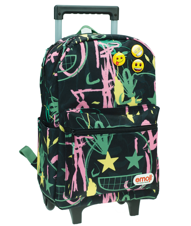 GIM -  Σχολική Τσάντα Trolley Δημοτικού EMOJI STARS 3 θήκες  Μ35 x Π20 x Υ51cm  368-03074 Τρόλεϊ