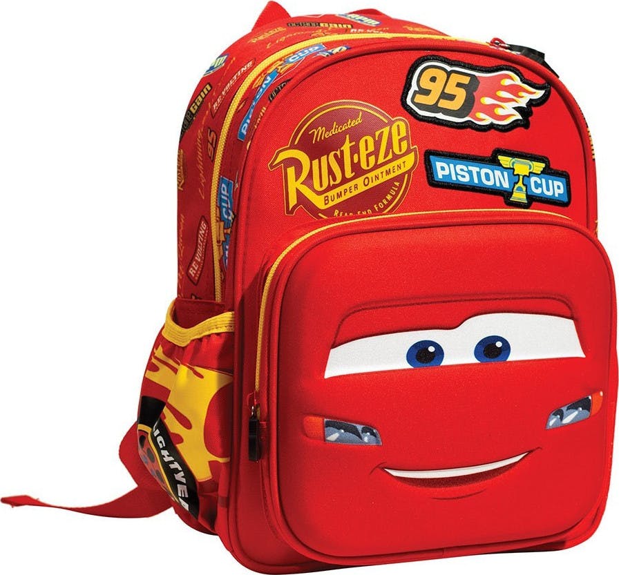 Gim Junior Backpack CARS BADGES Σχολική Τσάντα Πλάτης Νηπίου Μ25 x Π15 x Υ30εκ με 2 Κεντρικές Θέσεις  Κόκκινο Χρώμα 341-46054