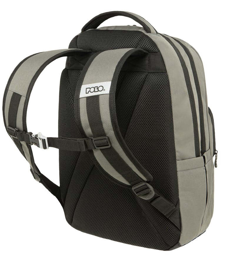 POLO - Polo Backbag SPIN Σχολική Τσάντα -Σακίδιο Πλάτης & Βόλτας Grey Black με 3 Κεντρικές Θήκες 20 lt 45x31x20 cm 9-01-044-2201