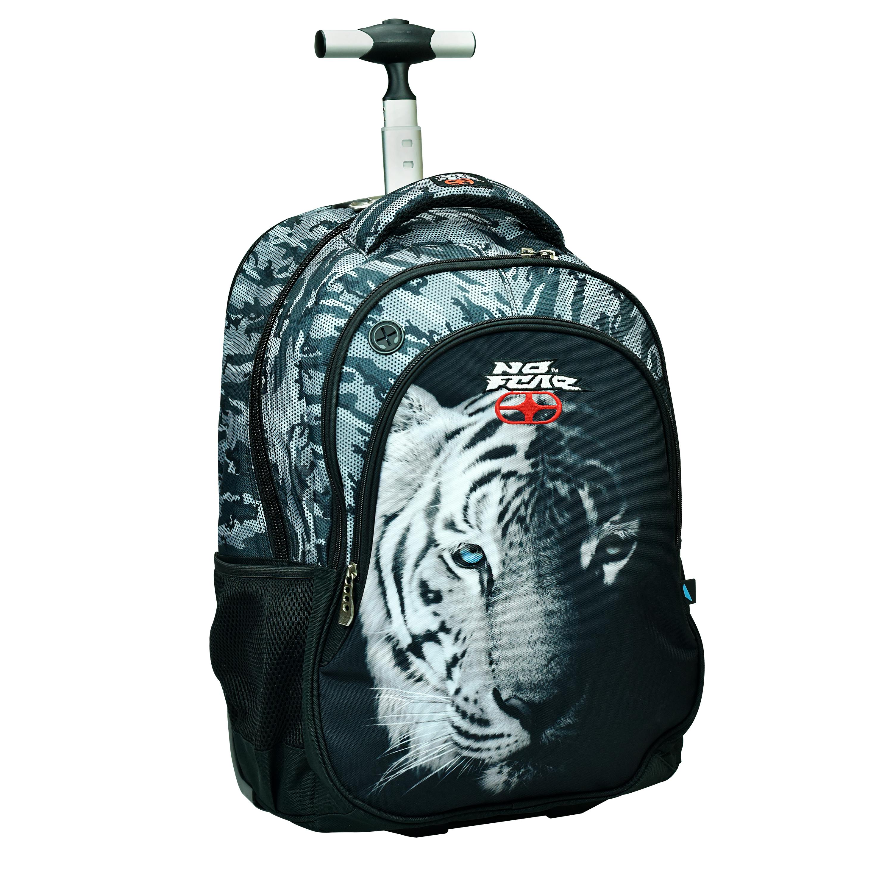 BMU - Back Me Up NO FEAR DARK TIGER Σχολική Τσάντα Πλάτης ΤΡΟΛΕΙ TROLLEY  Backpack Δημοτικού με 3 θήκες  348-25074 